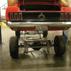 69 Mustang setting body on chassis rear 2
